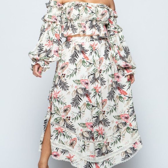 Plus Size Maxi Skirt Set 2pc-Ivory - Picture 1 of 5